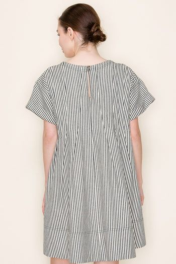 Star Drop Striped Mini Swing Dress in Olive Stripe