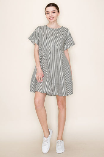 Star Drop Striped Mini Swing Dress in Olive Stripe