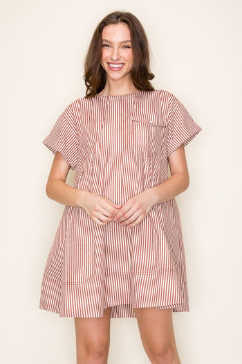 Star Drop Striped Mini Swing Dress in Red Stripe