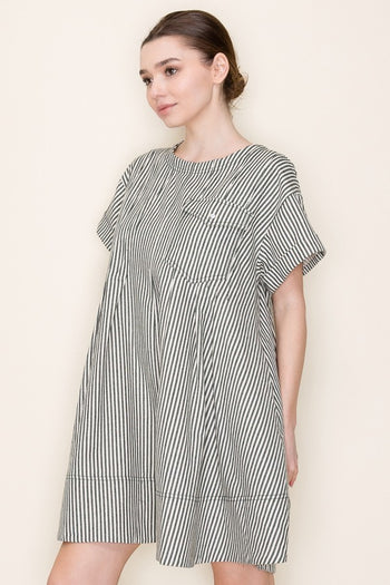 Star Drop Striped Mini Swing Dress in Olive Stripe