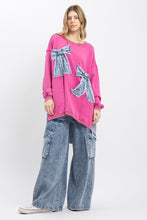 Load image into Gallery viewer, BlueVelvet OVERSIZED Mixed Media Top with Ribbon Bow Patches in Pink
