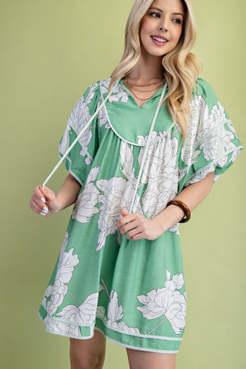 GiGio Floral Print Baby Doll Mini Dress in Sage Mix S GiGio Floral Print Baby Doll Mini Dress in Sage Mix S
