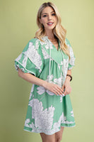 GiGio Floral Print Baby Doll Mini Dress in Sage Mix