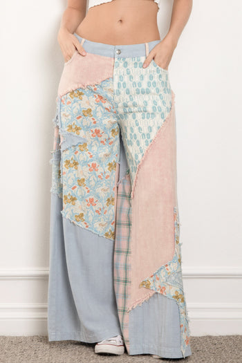 BlueVelvet Multi Contrasting Wide leg Pants in Dusty Sky Multi