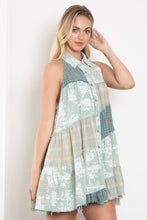 Load image into Gallery viewer, BlueVelvet Mixed Patchwork Angled Hem Tunic Top in Sage-Multi
