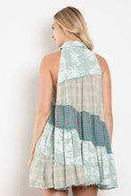 Load image into Gallery viewer, BlueVelvet Mixed Patchwork Angled Hem Tunic Top in Sage-Multi

