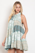 Load image into Gallery viewer, BlueVelvet Mixed Patchwork Angled Hem Tunic Top in Sage-Multi
