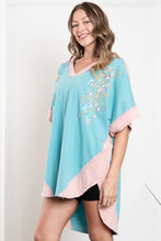 Load image into Gallery viewer, BlueVelvet OVERSIZED Contrasting Color Top with Embroidery Details in Blue-Salmon
