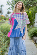 Load image into Gallery viewer, BlueVelvet OVERSIZED Multi Contrast Top with Star Patches in Cobalt-Hot Pink
