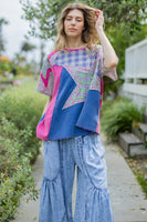 BlueVelvet OVERSIZED Multi Contrast Top with Star Patches in Cobalt-Hot Pink