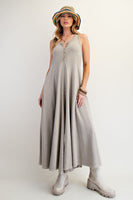 Easel Mineral Washed Solid Color Jumpsuit in Sage Grey