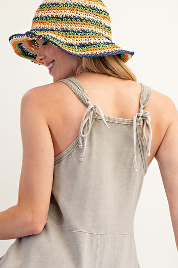 Easel Mineral Washed Solid Color Jumpsuit in Sage Grey