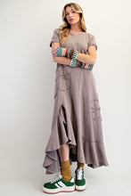 Load image into Gallery viewer, Easel Solid Color Mineral Washed Knit Maxi Dress with Daisy Patches in Ash
