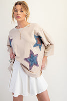 Easel OVERSIZED Multi Layered Star Patched Top in Khaki