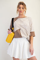 Easel OVERSIZED Mix n Match Stripes Boxy Knit Top in Chocolate