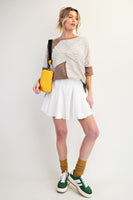 Easel OVERSIZED Mix n Match Stripes Boxy Knit Top in Chocolate