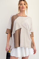 Easel OVERSIZED Mix n Match Stripes Boxy Knit Top in Chocolate