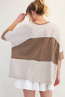 Easel OVERSIZED Mix n Match Stripes Boxy Knit Top in Chocolate