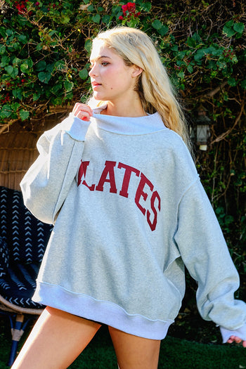 BucketList Graphic Print Sweatshirt "PILATES" with Reversible "YOGA" Print in Heather Grey