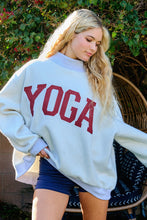 Load image into Gallery viewer, BucketList Graphic Print Sweatshirt "PILATES" with Reversible "YOGA" Print in Heather Grey
