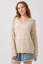 Load image into Gallery viewer, Mystree Multicolor Chevron Hoodie Sweater in Oatmeal Mix
