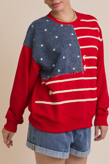 Gilli American Flag Patched Sweatshirt in Red-Multi
