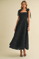 Klesis 3D Floral Lace Midi Dress in Black