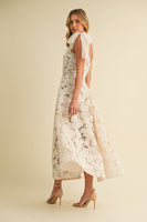 Klesis 3D Floral Lace Midi Dress in Cream