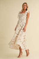 Klesis 3D Floral Lace Midi Dress in Cream