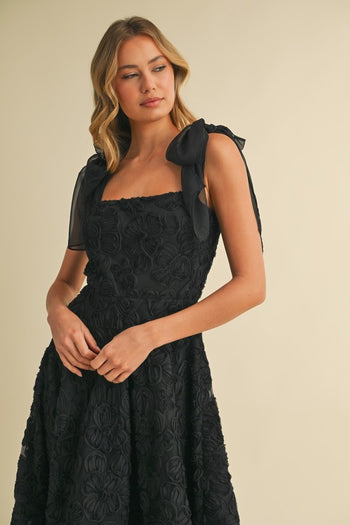 Klesis 3D Floral Lace Midi Dress in Black