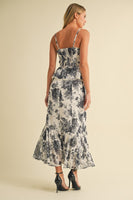 Klesis Floral Print Bustier Peplum Top Midi Dress in Black