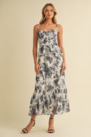 Klesis Floral Print Bustier Peplum Top Midi Dress in Black