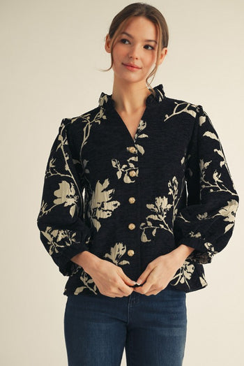 Jodifl Floral Jacquard Top in Black