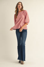 Load image into Gallery viewer, Jodifl Cherry Print Top with Multi Color Stripe Binding in Dusty Pink

