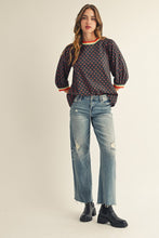 Load image into Gallery viewer, Jodifl Cherry Print Top with Multi Color Stripe Binding in Black
