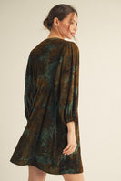 Jodifl Floral Velvet Jacquard Dress in Olive