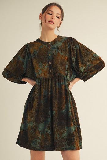 Jodifl Floral Velvet Jacquard Dress in Olive