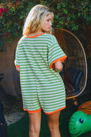 BucketList Striped Knit Romper in Green/Orange