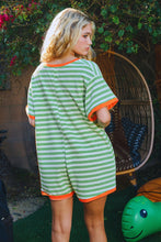 Load image into Gallery viewer, BucketList Striped Knit Romper in Green/Orange
