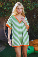 BucketList Striped Knit Romper in Green/Orange