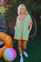 BucketList Striped Knit Romper in Green/Orange