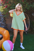 BucketList Striped Knit Romper in Green/Orange