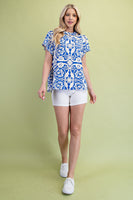 GiGio Two Toned Medallion Print Top in Royal Blue Mix