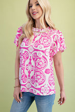 Load image into Gallery viewer, GiGio Two Toned Medallion Print Top in Fuchsia Mix
