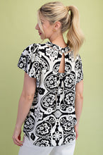 Load image into Gallery viewer, GiGio Two Toned Medallion Print Top in Black Mix
