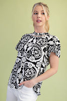 GiGio Two Toned Medallion Print Top in Black Mix