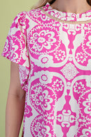 GiGio Two Toned Medallion Print Top in Fuchsia Mix