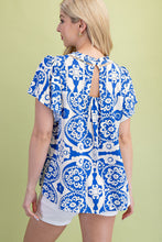 Load image into Gallery viewer, GiGio Two Toned Medallion Print Top in Royal Blue Mix
