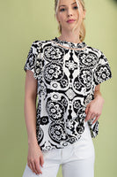 GiGio Two Toned Medallion Print Top in Black Mix