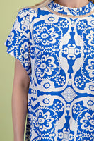 GiGio Two Toned Medallion Print Top in Royal Blue Mix